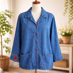 Caribbean Joe Soft Denim Long Sleeve Jacket Shirt Rose Buttons Size 2X